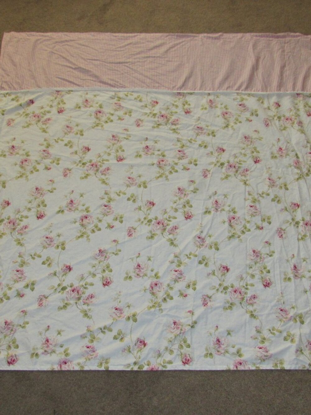 Piper & Wright Rosalie Pink Cotton Shower Curtain Roses & Stripe Pattern